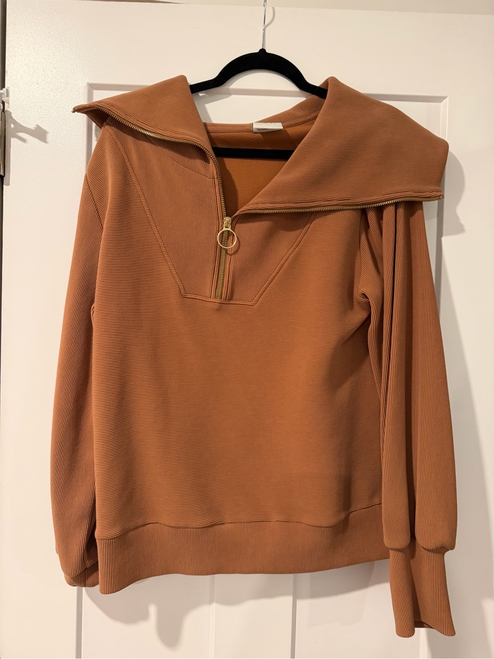 Varley Ribbed Half-Zip Pullover in Terracotta